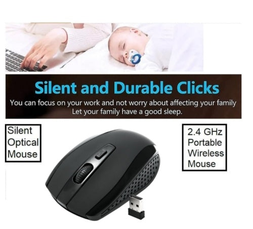 2.4GHz BLACK WIRELESS USB MOUSE SCROLL CORDLESS OPTICAL FOR PC LAPTOP UK