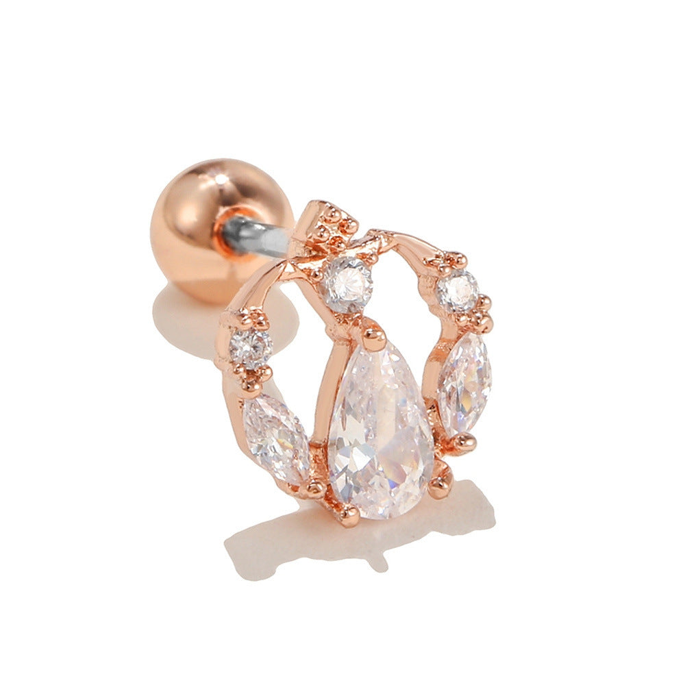 Rose Gold Stainless-steel Needle Micro Zircon-encrusted Stud Earrings Female